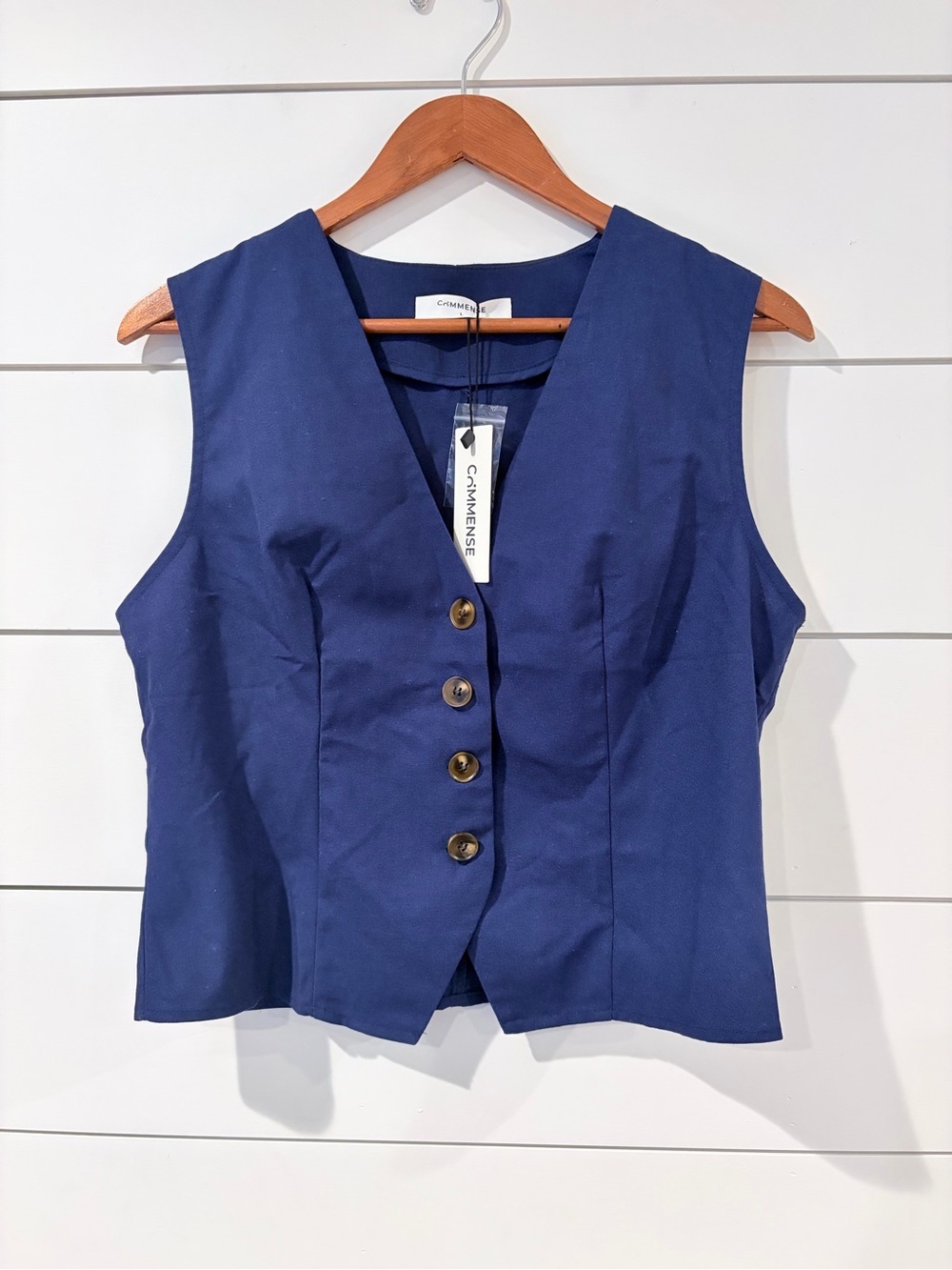 Commense Navy Button-Front V-Neck Women's Vest